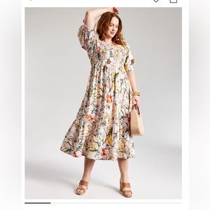 INC 2X Floral Midi Dress to wear all through Spring and Summer! Stretch cotton